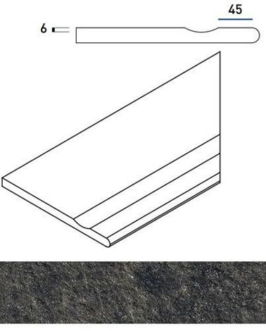 Угол Room X2 Black Stone Бортик с выемкой закругленный правый 30x60