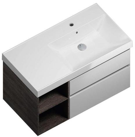 Kerama Marazzi Cubo 90 Тумба под раковину подвесная, белая глянцевая-древесная, правая фото 1