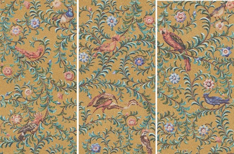 Панно Райский сад золотой матовый обрезной (из 3-х плиток) 119,5x180